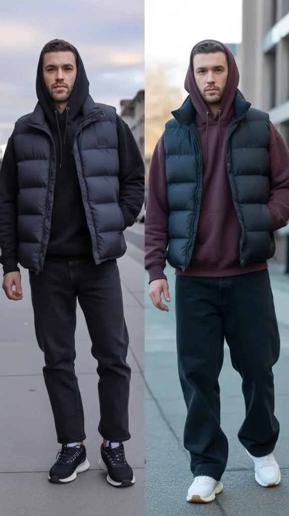 Puffer Vest Over Hoodie