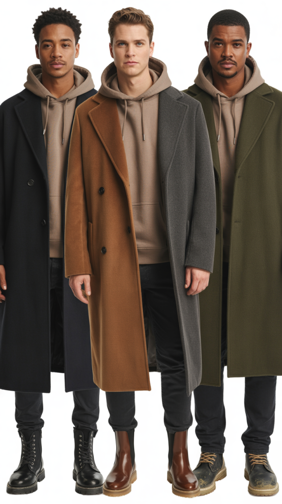  Long Coat Over Hoodie With Slim Jeans And Boots