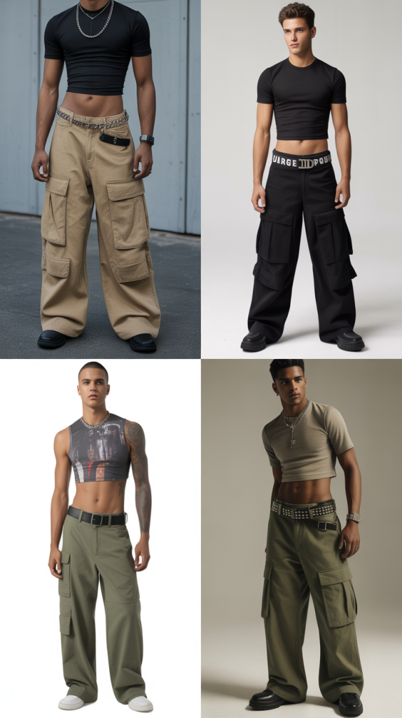 Statement Belt With Low-Rise Cargo Pants And Crop Top
