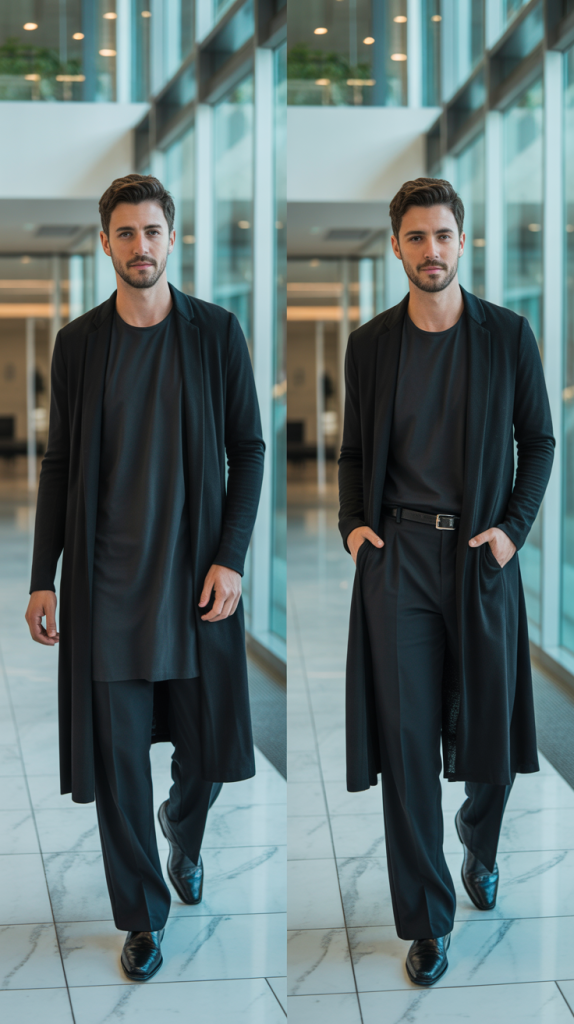 Longline Cardigan Over a Shift Dress