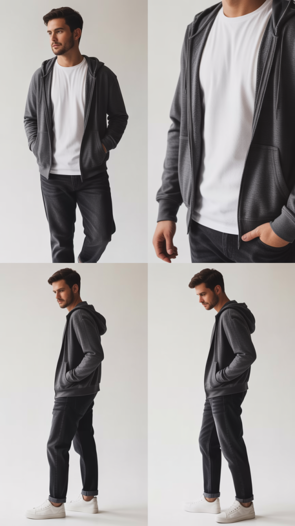 Pullover Hoodie Layered Over Long-Sleeve Tee