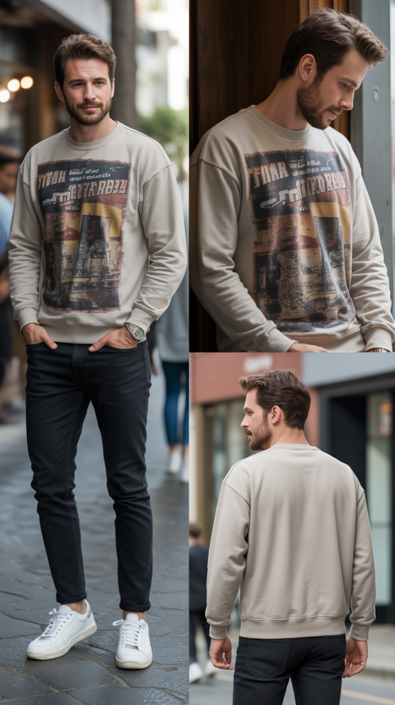 Graphic Sweatshirt with Neutral Bottoms