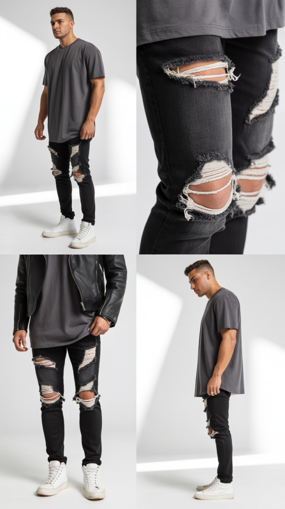  Longline Tee with Distressed Jeans