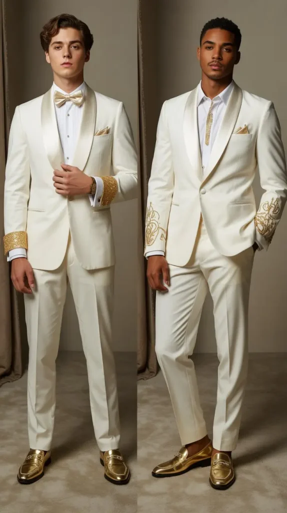 All-White Suit with Gold Accessories