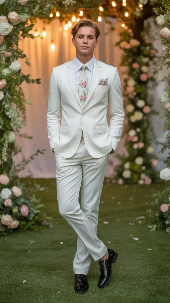 White Suit With Floral Accents