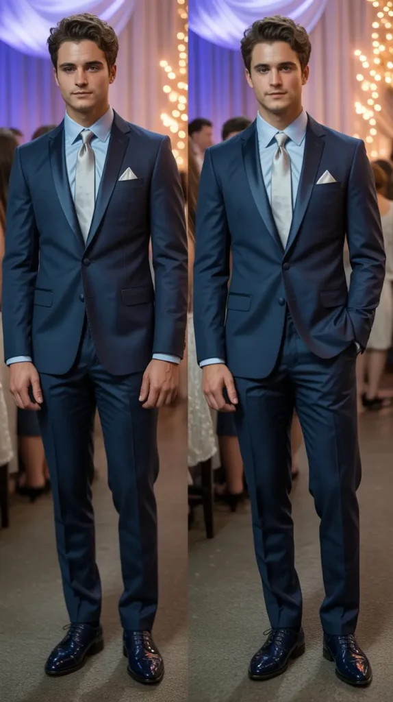 Navy Blue Suit with Light Blue Dress Shirt