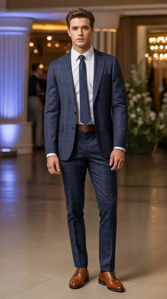 Navy Blue Plaid or Windowpane Suit