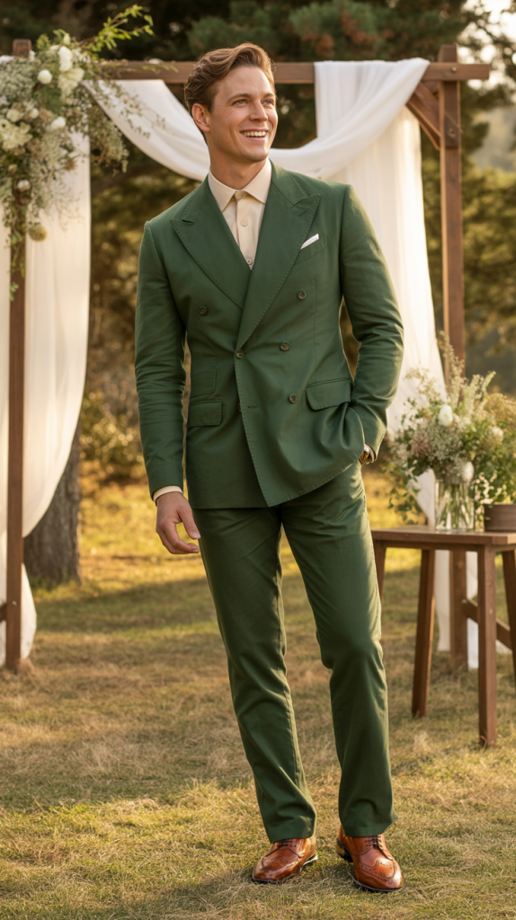 Double-Breasted Suit In Forest Green