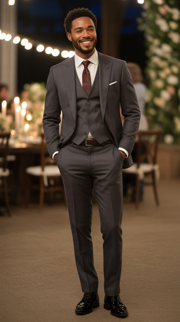 Charcoal Suit With Patterned Tie