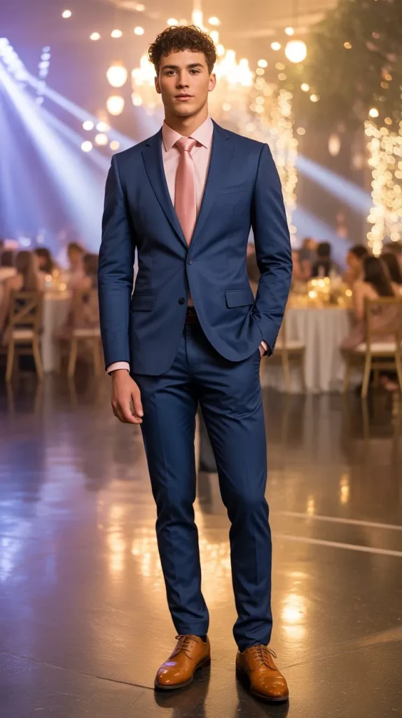 Navy Blue Suit with Pink Shirt and Tie