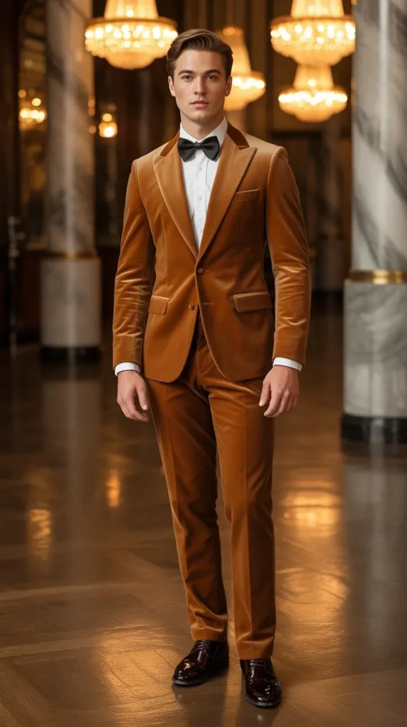  Cognac Brown Velvet Suit