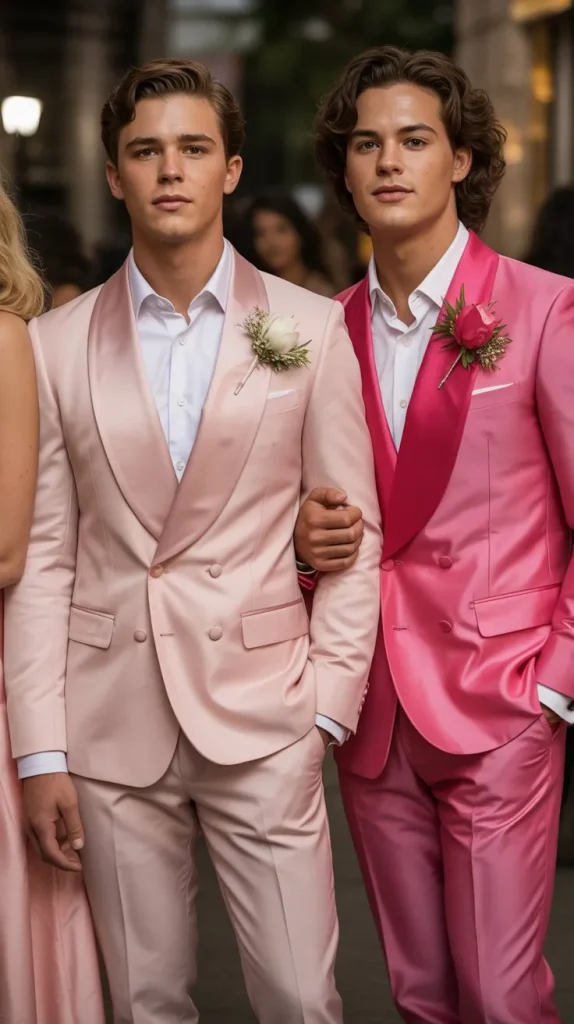  Pink Suit with Coordinating Corsage for Couple Goals