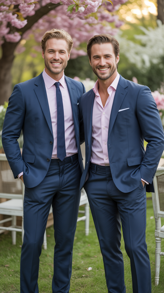 Navy Blue Suit With Pastel Pink Shirt