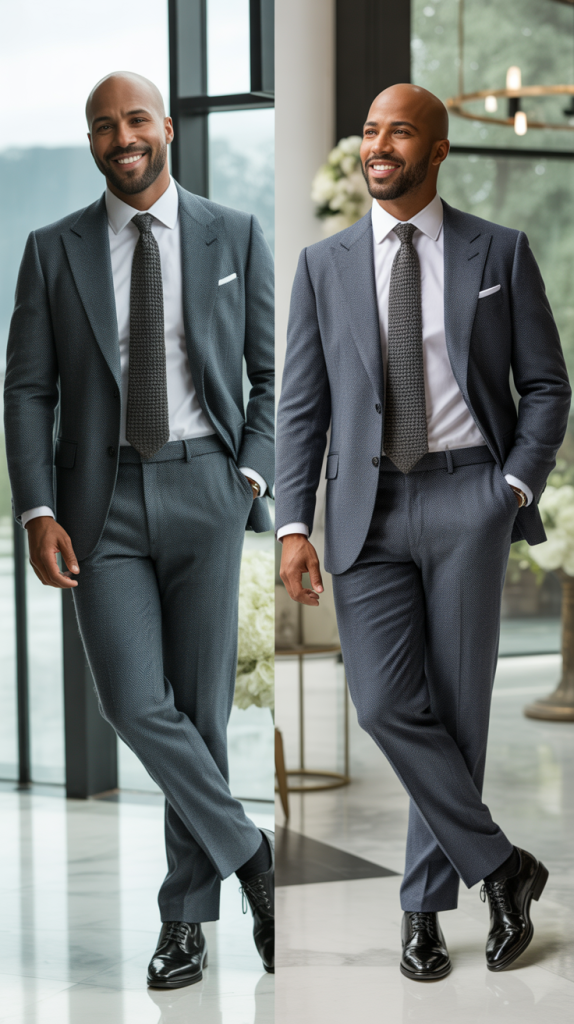 Slate Gray Suit with Textured Tie