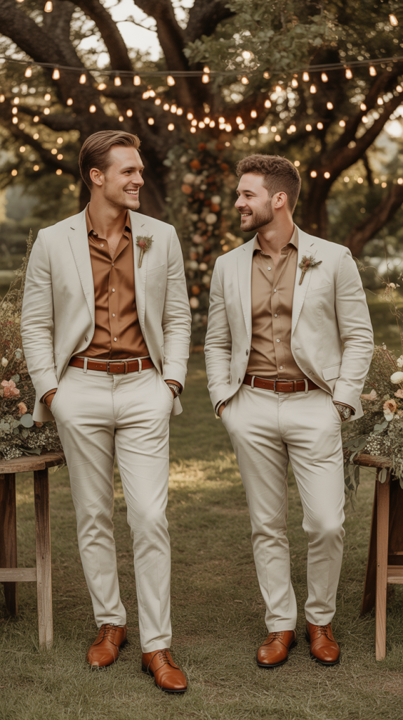 Cream Suit With Earth Tone Accents