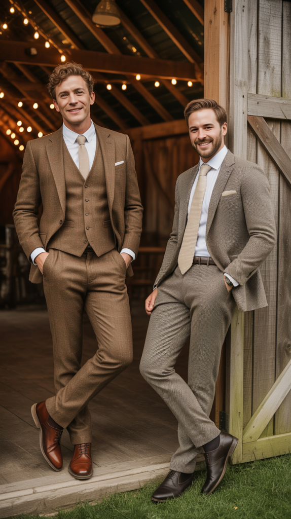 Tweed Suit For Rustic Venue Weddings
