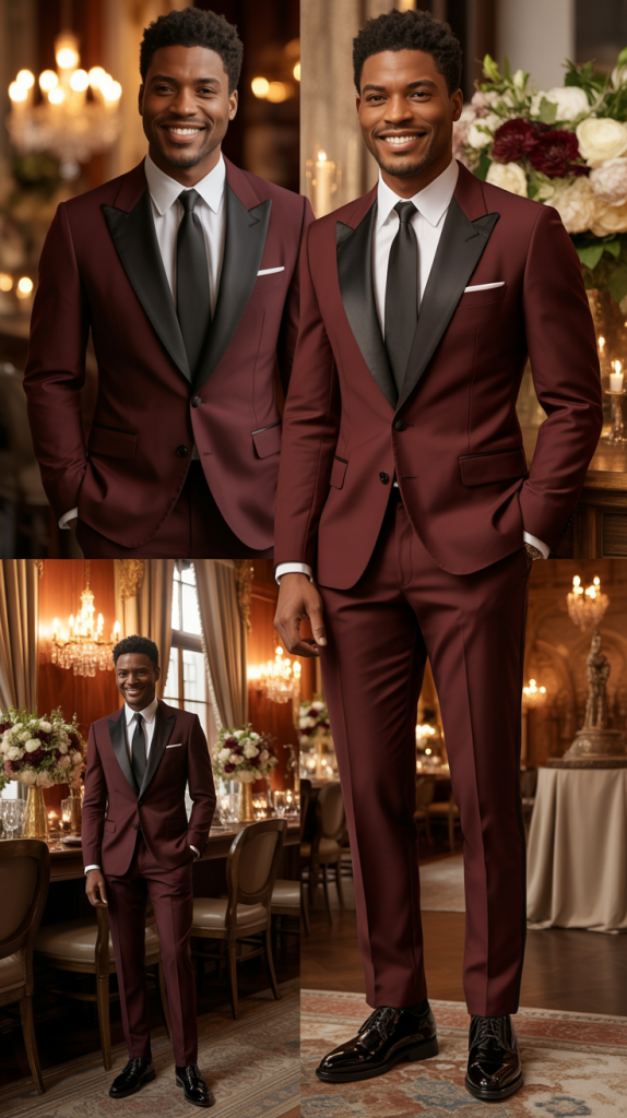 Bordeaux Suit with Black Accessories