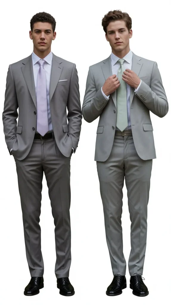 Light Grey Suit with Pastel Tie