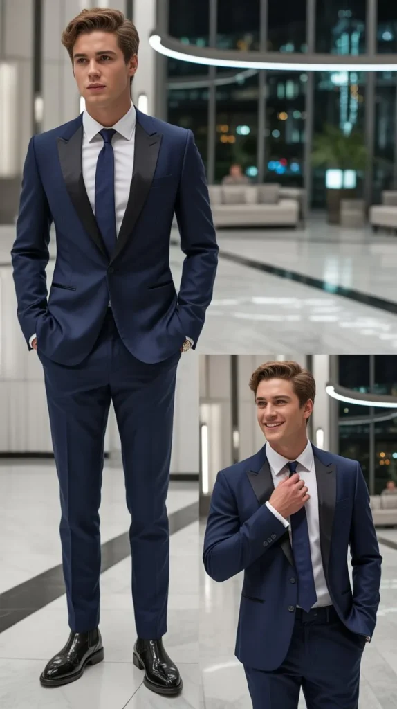 Navy Blue Suit with Chelsea Boots