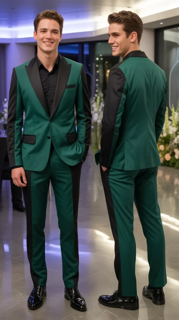 Green and Black Color Block Suit