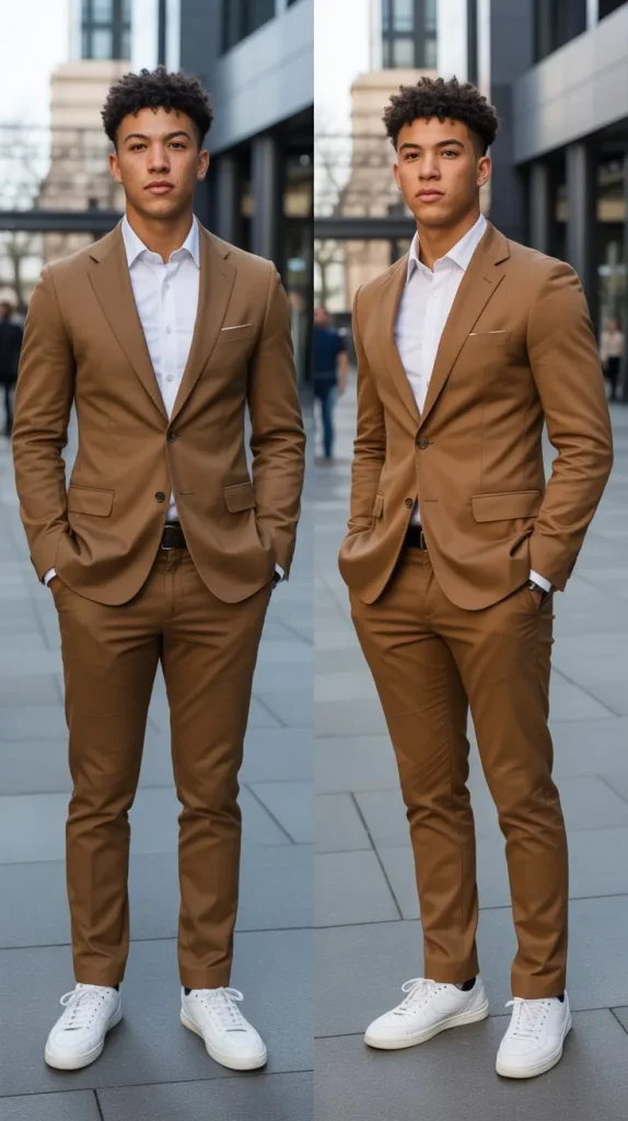 Brown Suit with Sneakers