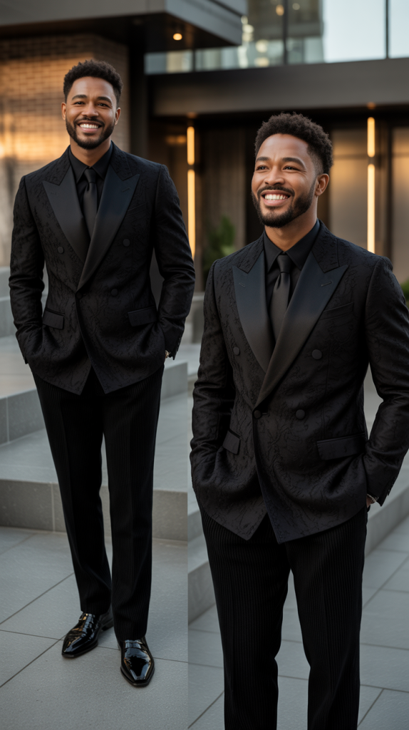 All-Black Ensemble With Textured Fabrics