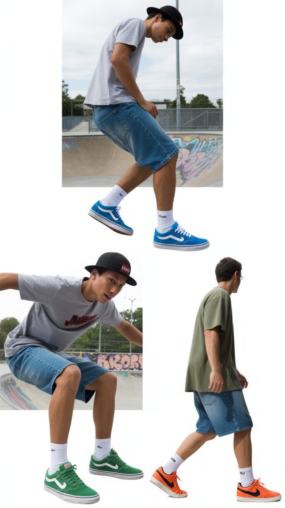 Slim-Fit Jorts With Colorful Skate Sneakers