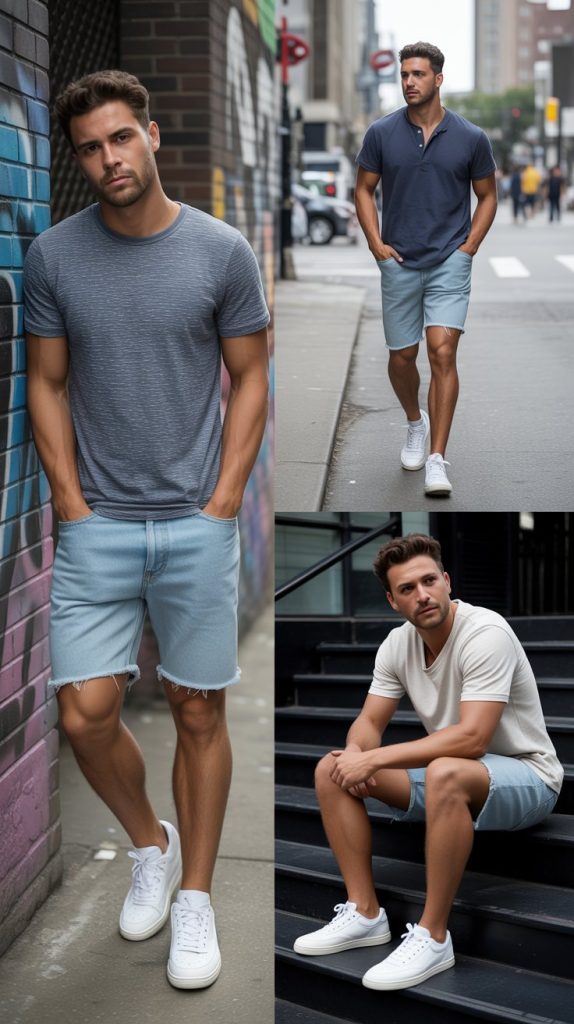 Distressed Black Jorts With High-Top Basketball Sneakers