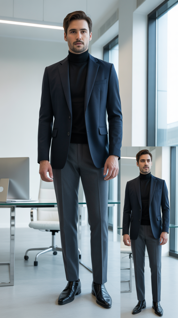 Blazer with Turtleneck and Trousers