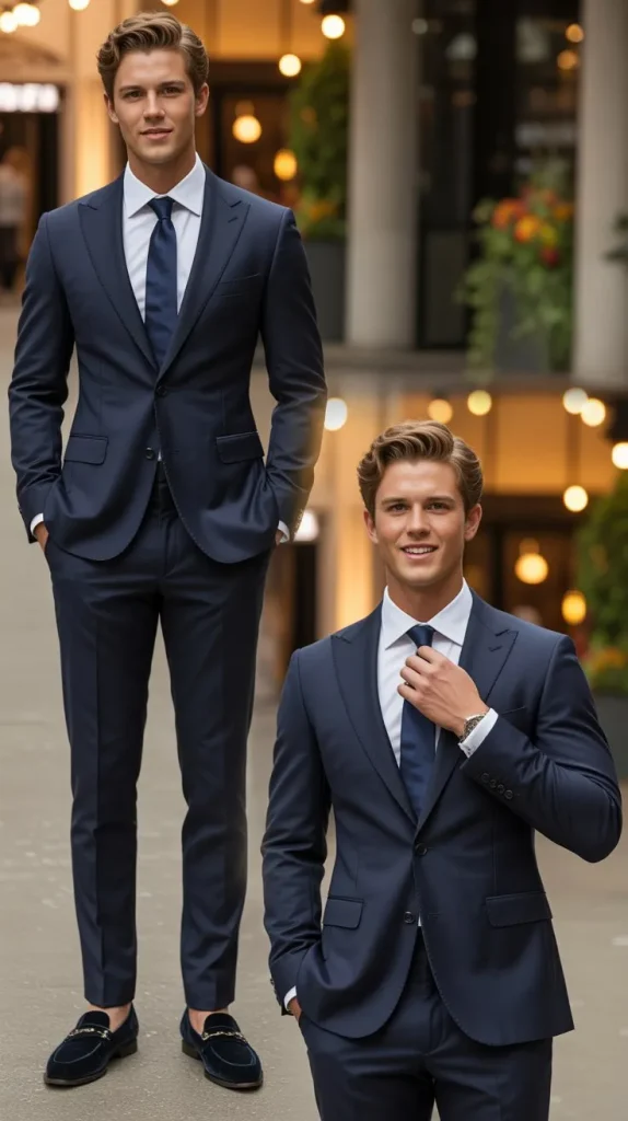 Navy Blue Suit with Loafers