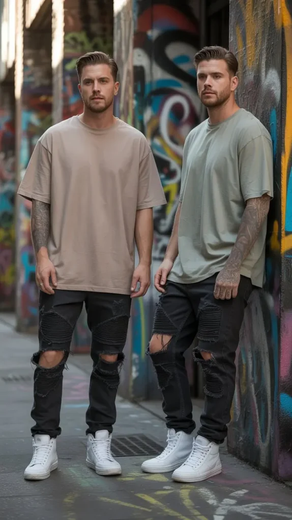 Longline Tee with Ripped Jeans