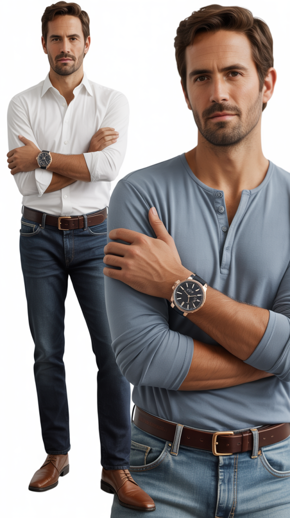 Statement Watch With Simple Jeans And Shirt