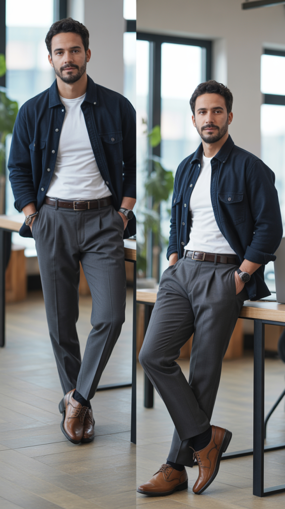 Layered Shirt Look with Tailored Pants