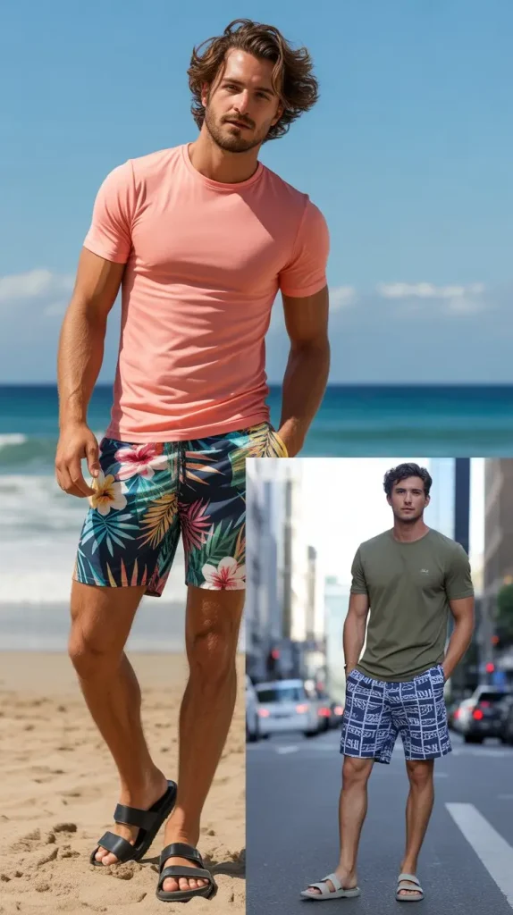 Patterned Shorts + Solid Top — Beach to Street Versatility