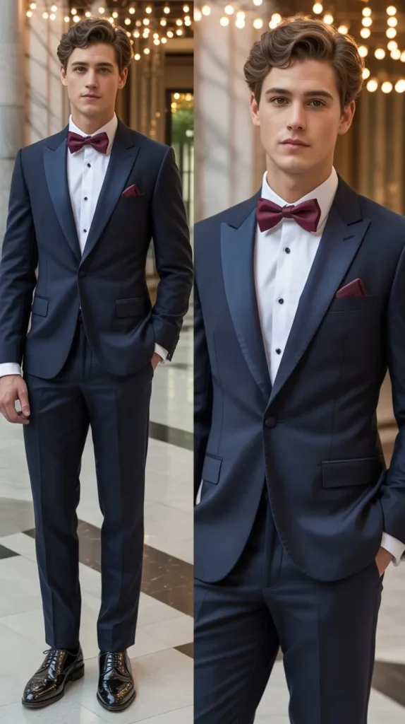Navy Blue Suit with Bow Tie