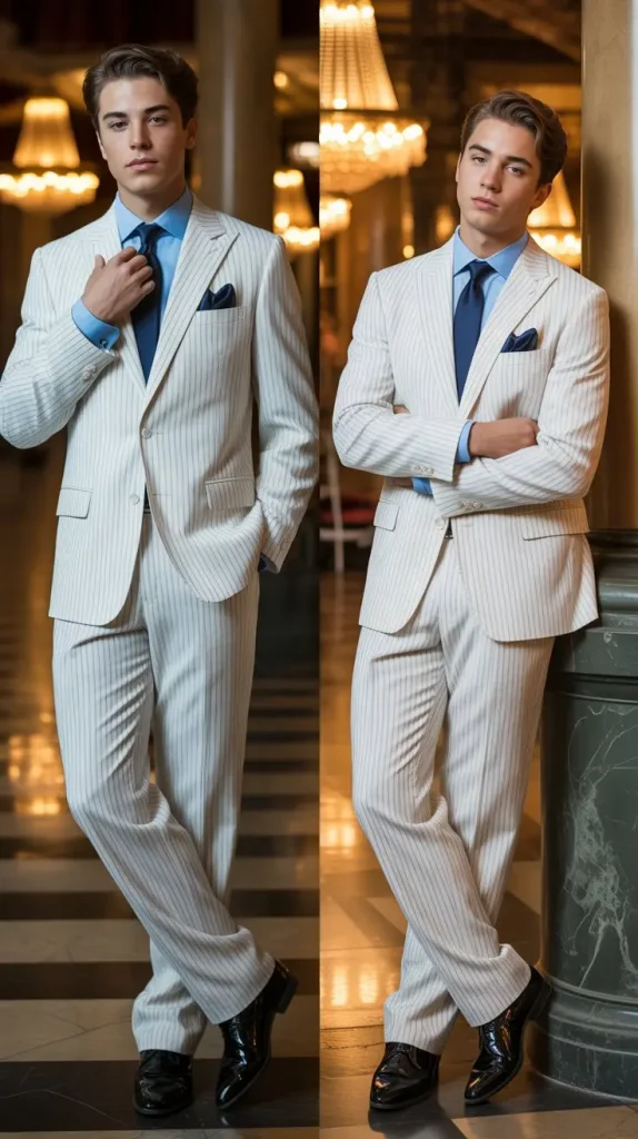 White Suit in Patterned Fabric
