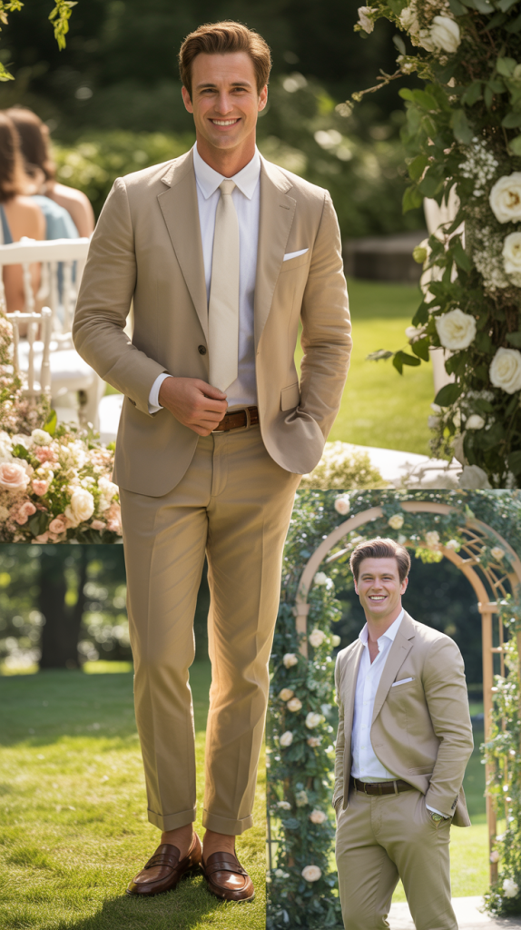 Tan Suit For Summer Garden Weddings