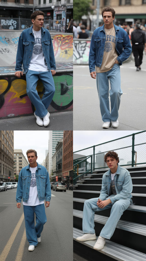 Layered Denim With Oversized Vintage Tee