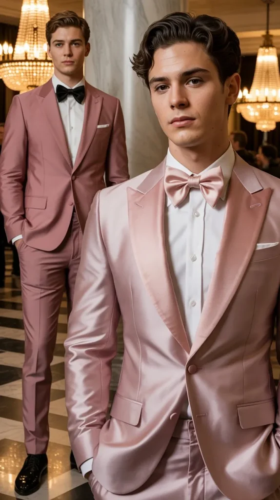 Pink Suit and Bow Tie Combination for Formal Finesse