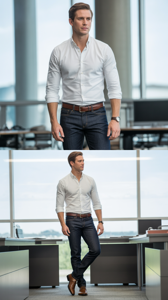 Dark Wash Jeans With Crisp White Oxford Shirt