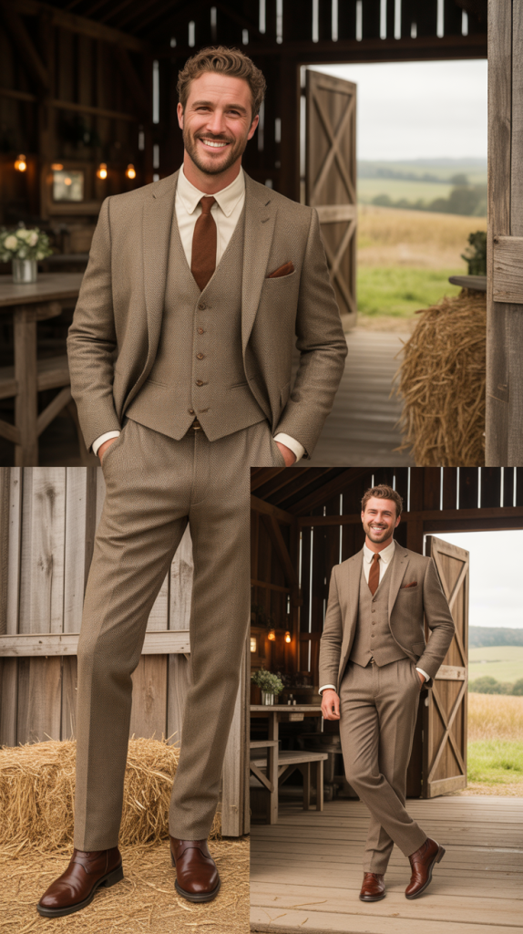 Tweed Three-Piece for Rustic Weddings