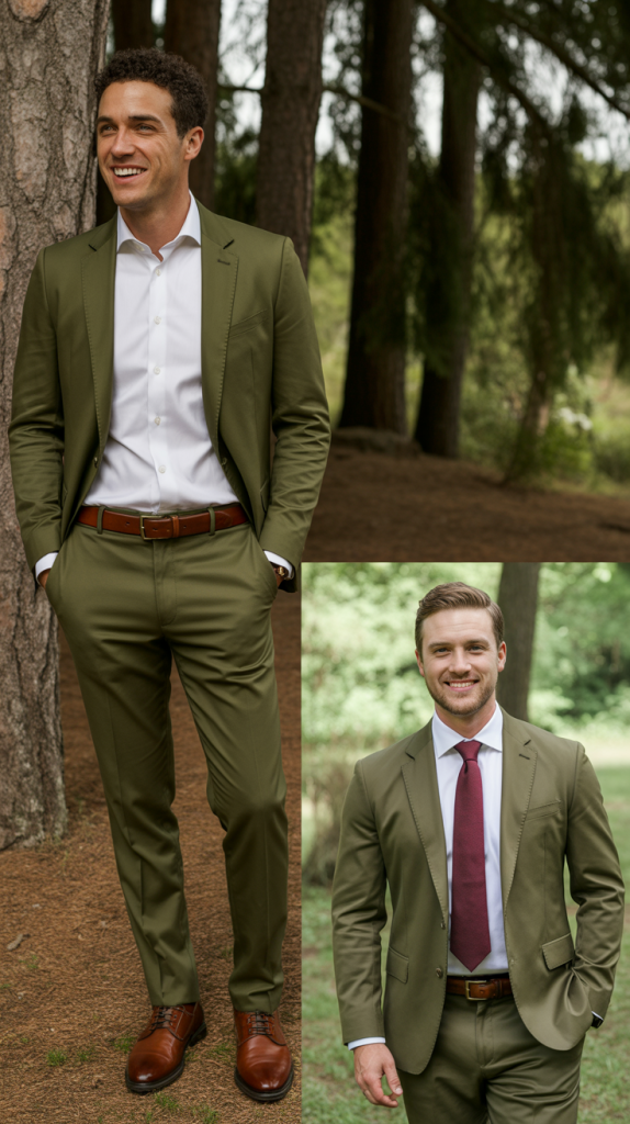 Olive Green Suit For Outdoor Ceremonies
