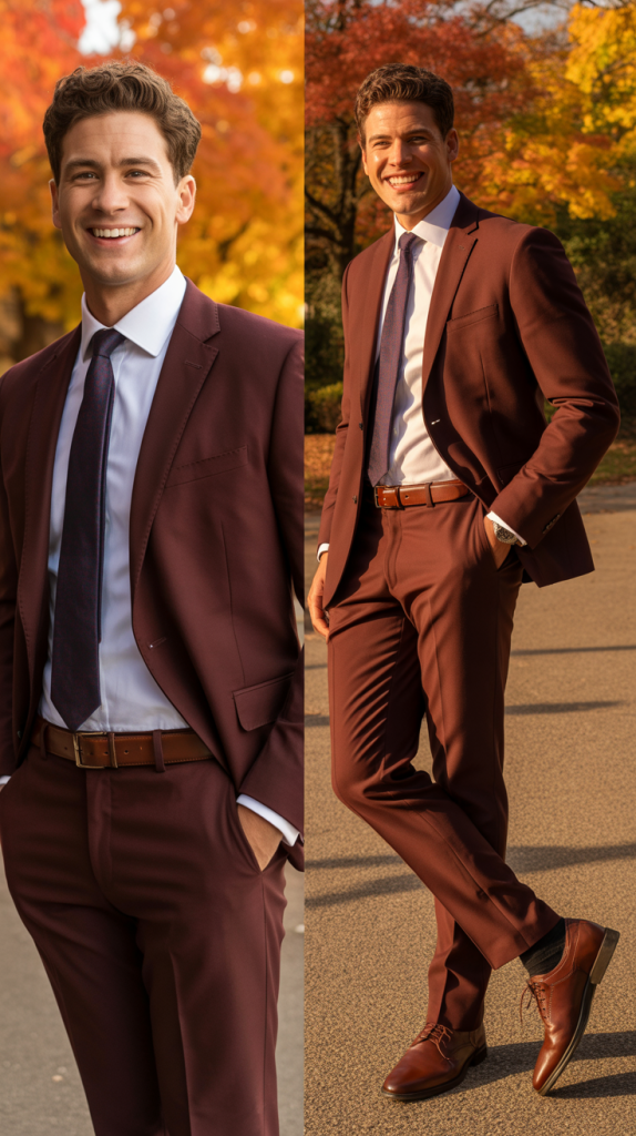 Burgundy Suit For Fall Celebrations