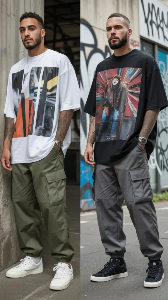 Oversized Graphic Tee with Cargo Pants
