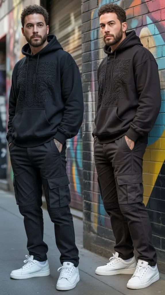 Black Streetwear With Printed or Embroidered Details