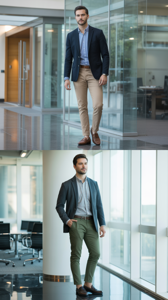  Casual Blazer with Patterned Shirt Look
