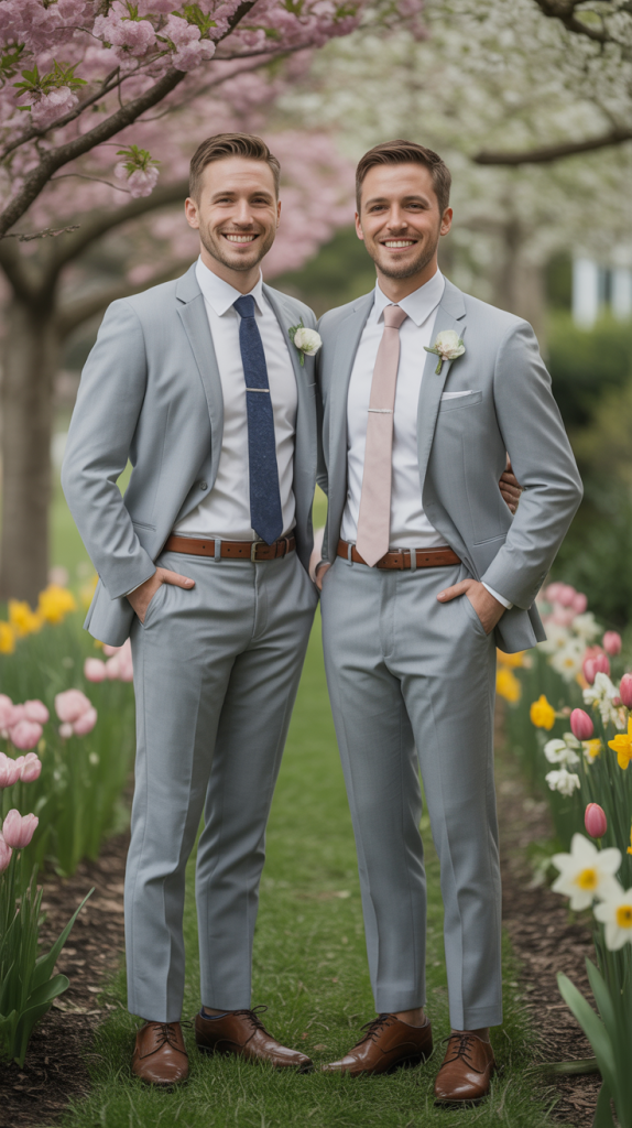 Classic Light Gray Suit With White Dress Shirt
