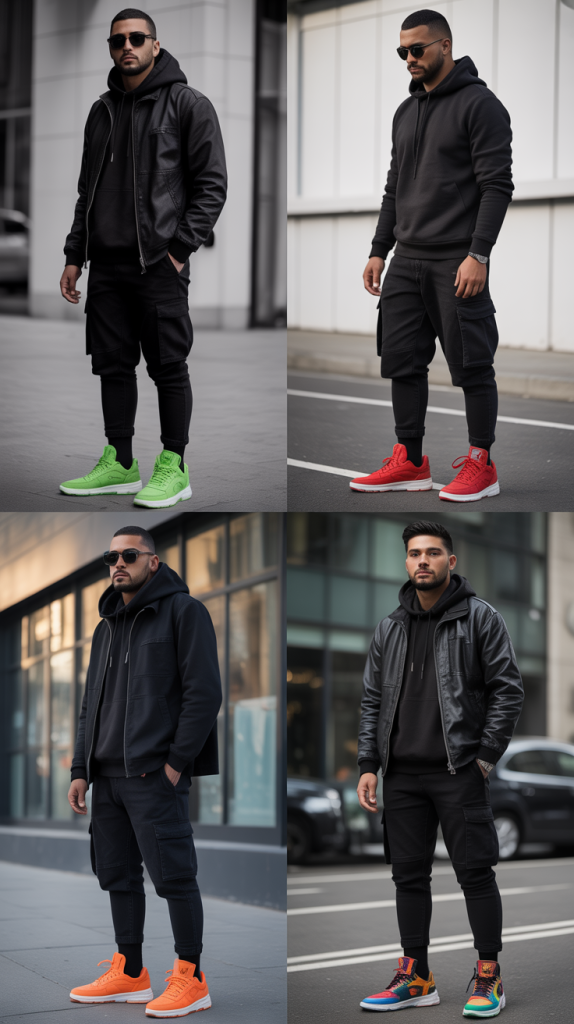 Monochrome All-Black Ensemble With Statement Sneakers