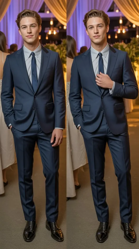 Navy Blue Suit with Pink Shirt and Tie