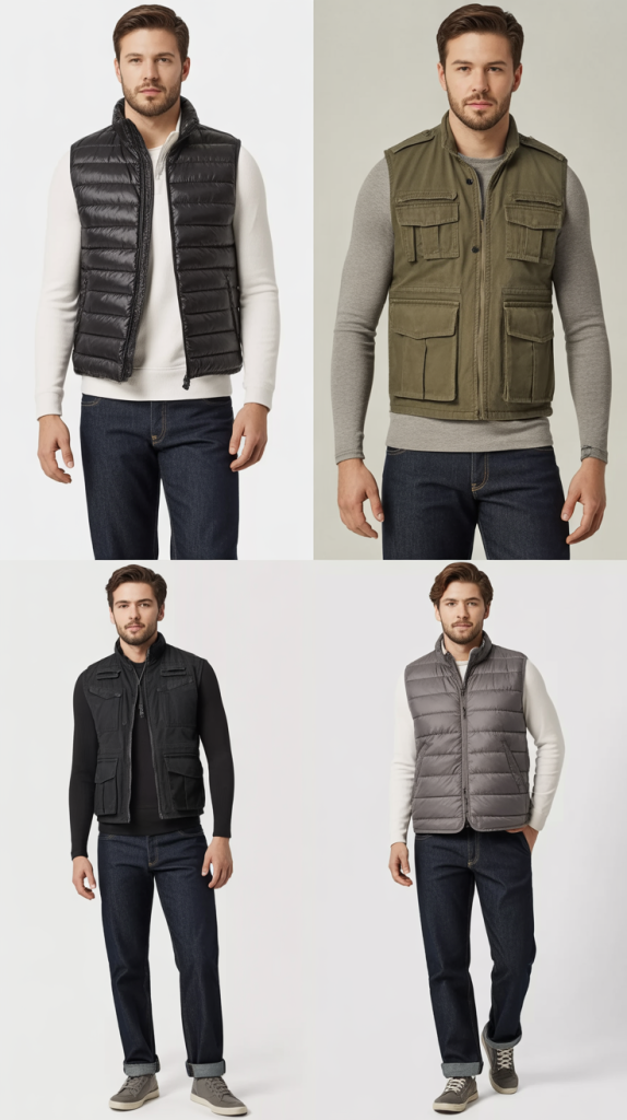 Vest Over Long-Sleeve With Straight-Leg Jeans